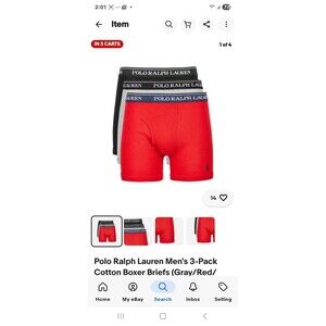 Polo Ralph Lauren Men's 3-Pack Moisture Wicking Boxer Briefs L Gray/Red/Black